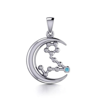 Crescent Moon and Pisces Astrology Constellation Silver Pendant TPD5765 - Jewelry
